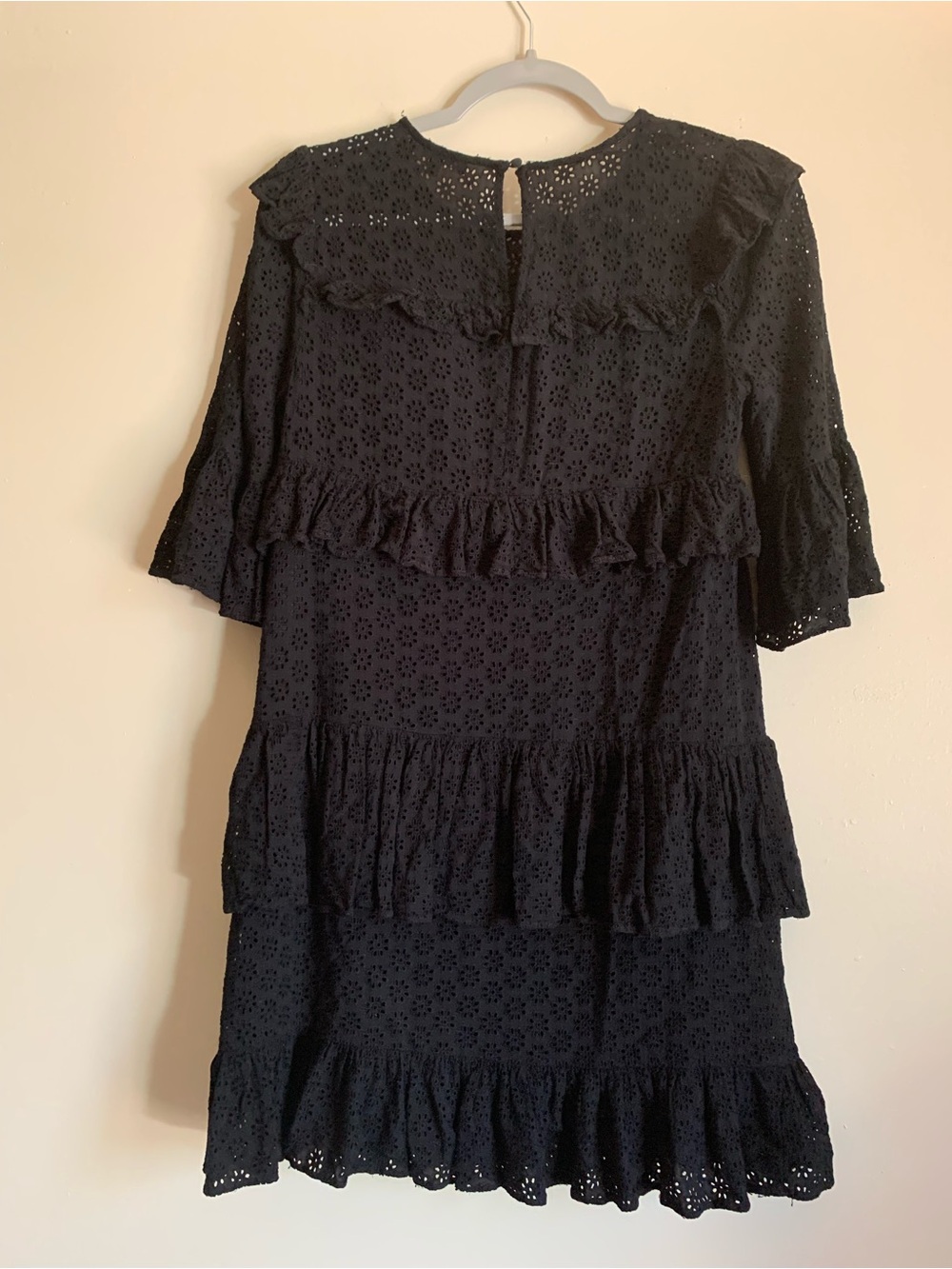 Madewell Black Eyelet Ruffle Tiered Midi Dress Women Size 00 Wedding Casual - Picture 4 of 4